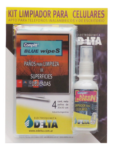 Kit Limpieza Para Celulares Delta 60 Cc + 4 Paños 30 X 30