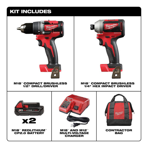 Milwaukee Ct M18 Kit De Combinação Sem Pincel Compacto, Driv