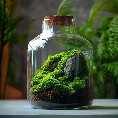 Terrario De Follaje Interior Con Luz Y Pulverizador - 24 Cm Verde