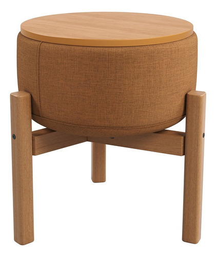 Puff Decorativo Multifuncional Com Mesa Pill Linho Terracota