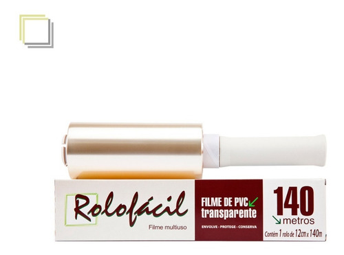 Filme Pvc Rolo Fácil 12cm X 140metros Com Cabo Giratório
