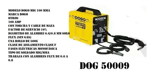 Imagen 3 de 10 de Soldadora Dogo Mig 100 P/alambre Flux Sin Gas Maquina Soldar