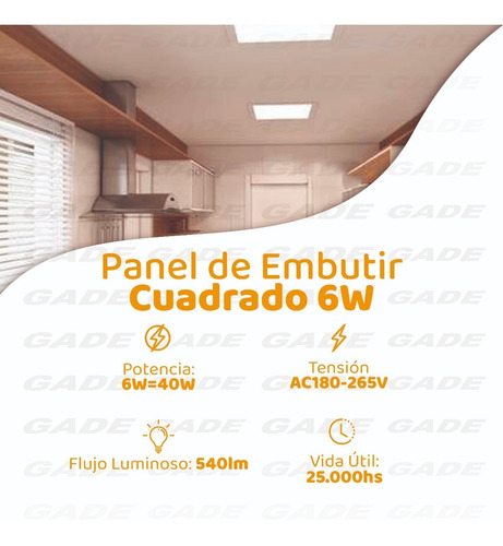 Imagen 2 de 7 de Panel Plafón Led Embutir 6w Cuadrado