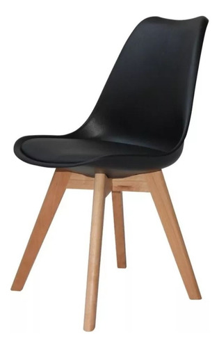 Silla Imback IBK-SCT001 estilo eames de comedor nordica madera acolchonada asiento negro