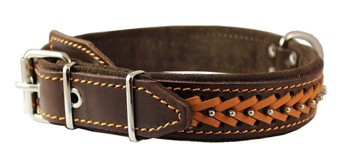 Collar De Perro Trenzado De Cuero Genuino  Marron De 1.5 I