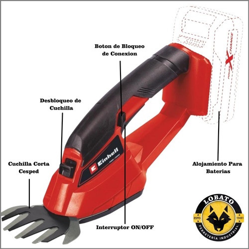 Imagen 5 de 10 de Tijera Cortacerco Podadora Einhell + Bateria 2.5ah Ge-cg 18l
