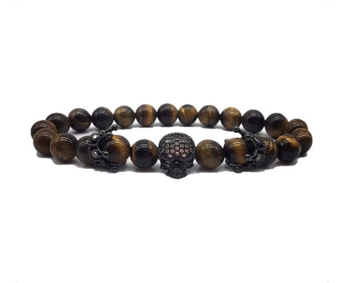 Pulsera Piedra Ojo De Tigre Calavera Y Coronas Hombre 2019