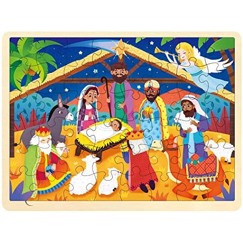 Wooden Nativity Puzzle For Kids Ages 3-5, 48 Piece Puzz...