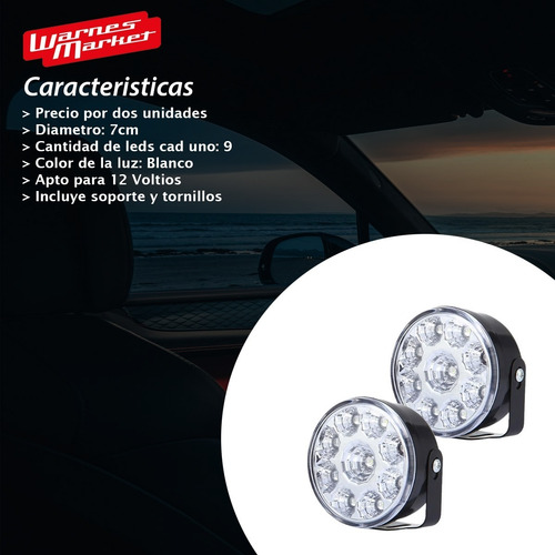 Imagen 2 de 10 de 2 Juego Faro Auxiliar Led 12v 9 Led 7cm Universal 4x4 Auto