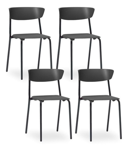 Kit 04 Cadeiras Fixa Base Preta Empilhável Bit Preto Material do estofamento Polipropileno