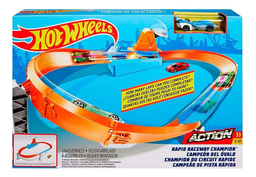 Hot Wheels Campeonato De Pista Rápida Oval + Carrinho Mattel Cor Laranja