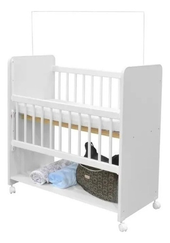 Mini Berço Bed Side Doce Amor C/ Colchão - Grade Móvel Cor Branco