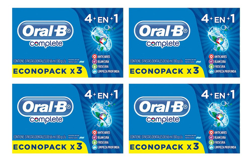 Packx4 Pasta Dental Oral B Complete 4en1 66ml X3 Unidades