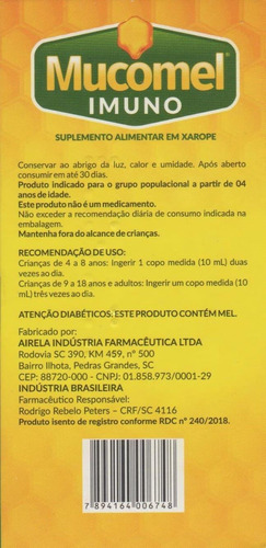 Vitamina C, Mel, Agriao E Propolis Mucomel Imuno120ml Xarope