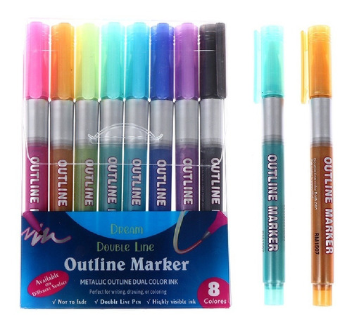 lápiz de contorno en forma de 8 Marcador de dos líneas lápiz de color elegante 