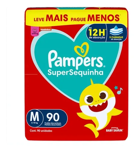 Fralda Descartável Pampers Supersequinha, Tamanho M 90 Unidades Sem Gênero