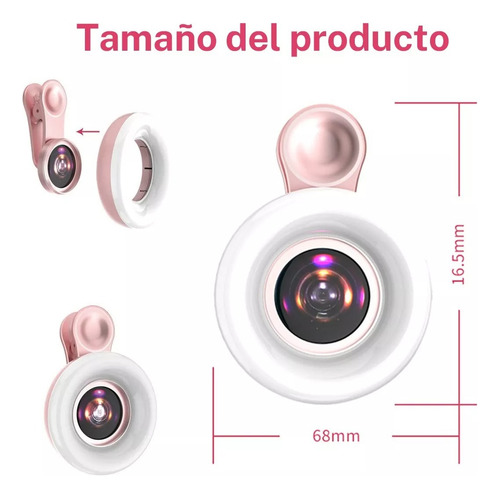 Lente De Teléfono Macro 15x Con Clip De Luz De Relleno Rosa