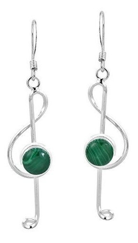 Musical Treble Clef Green Malachite .925 Sterling Silver Dan