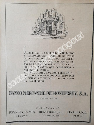 Cartel Retro Banco Mercantil De Monterrey 1942