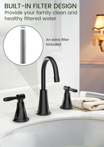 Grifo De Baño De 8 Negro Mate Con Filtro Y Drenaje Emergent