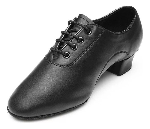 Zapatos De Baile Latino De Cuero For Hombre, Negros, 3,5 Cm