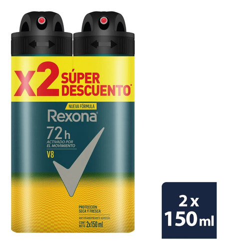 Desodorante Rexona V8 Men - mL  Fragancia Suave & Duradera