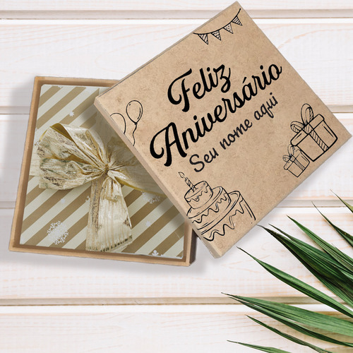 Caixa Feliz Aniversario Personalizada Com Nome Mdf 15x15x5