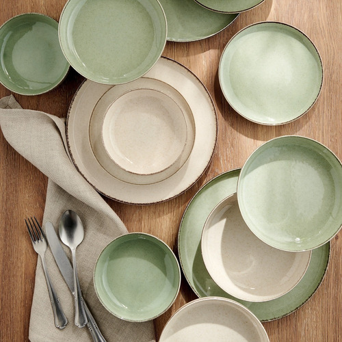 Plato Postre 19cm Contemporáneo Verde Claro Borde Envejecido Verde Claro Borde Envejecido