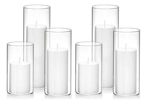 Velas De Pilar Y Cristal, Conjunto De 6 Velas De Pilar Blanc