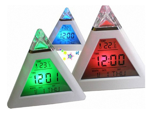 Lookatool Moda Piramide Temperatura 7 Color Led Cambio Reloj