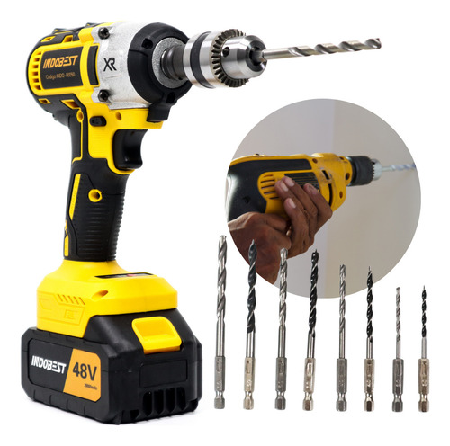 Chave De Impacto Profissional 3 Em 1 Função Furadeira Parafusadeira Elétrica Sem Fio Maleta E 2 Baterias 48v Base De Carregamento 127/220V E Acessórios