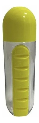 Botella De Agua 600ml + Organizador De Pastillas Color Amarillo