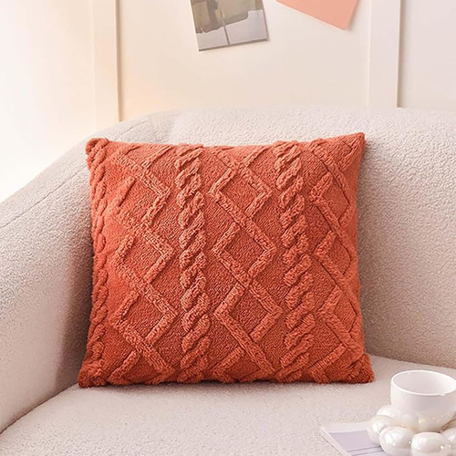 Funda De Almohada De Felpa Suave A Cuadros 45*45 Cm 2 Piezas Naranja