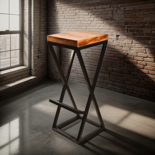 Banco Taburete De Acero Y Madera Para Barra Cafe Bar 70cm Negro Nogal Americano
