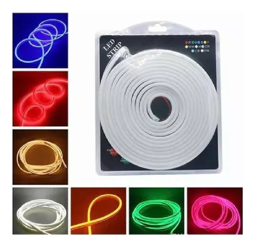 Tira De Neon Led 2835 Flexible 5 Metros Con Fuente 12v Color De La Luz Blanco Frío