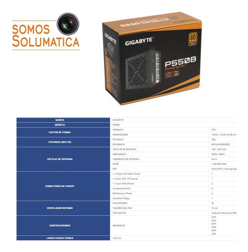 Fuente De Poder 550w - Atx 80 Plus - Gigabyte Certificada