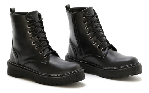 Bota Feminina Flatform Couro Stiloclub Preta Em Promoção
