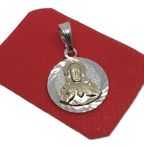 Dije Medalla Sagrado Corazon De Jesus Plata 925 Y Oro 00459