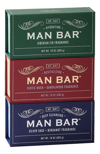 San Francisco Soap Co Man Bar - Juego De Regalo De 3 Piezas