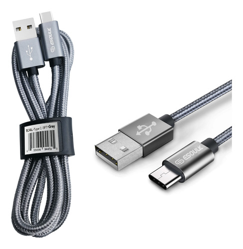 Cable Usb De 3 Pies Trenzado Tipo C Gris Esoulk