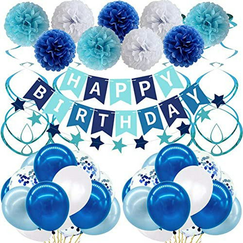 Decoraciones De Cumpleaños  Azul Para Hombres Mujeres Niños 