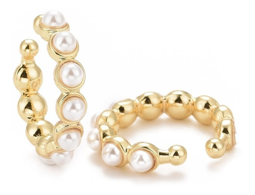 Ear Cuff Aros Solitarios Perlas Baño De Oro 18k Dama Mujer