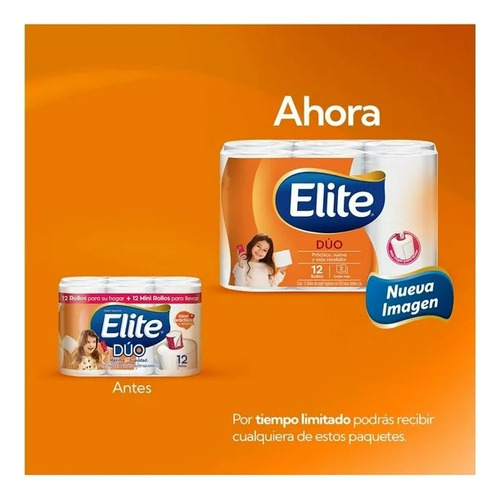 2 Pzs Papel Higiénico Elite Dúo 12 Rollos Con 350 Hojas Dobl