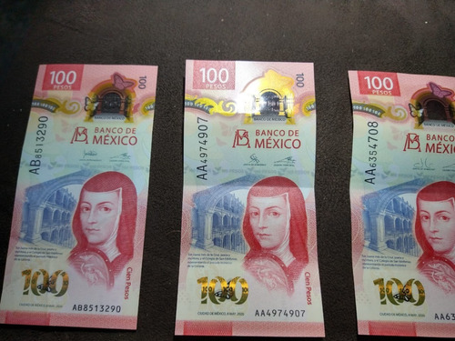 3 Billetes De 100 Sor Juana Serie Aa Y Ab