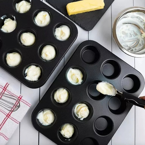 / 3 Moldes Charola 12 Cupcakes Acero Antiadherente
