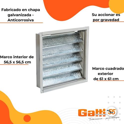 Persiana Metálica Móvil Extractor De Aire 55 Cm Baño/cocina Gatti Ventilación