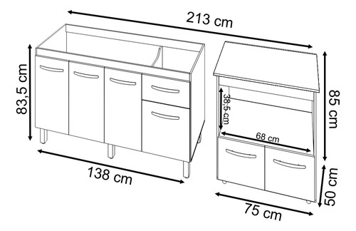 Balcão Gabinete Pia 140 Cm Com Forno Elétrico E Microondas