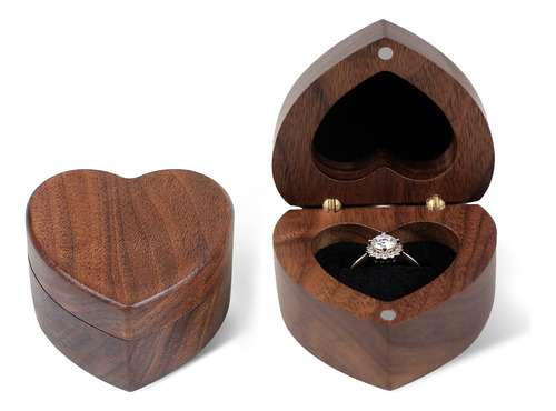 Caja Anillo Compromiso Corazón Madera Terciopelo Suave Bod
