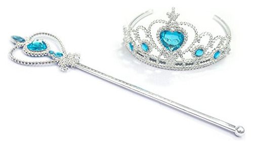 Frozen Crown Tiara Y Varita Set Silver Heart Jewel (azul).