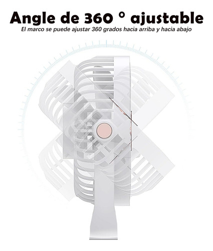 Ventilador De Escritorio Recargable Con Luz Nocturna Usb 16 Cm Blanco